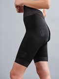 Side view of a clever Campagnolo women's bibshort with a single brace and clip to allow for a quick loo stop, combining performance and comfort with thoughtful design. 